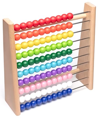 Natureich Ábaco Marco Aritmético - Juguete Educativo, Madera de Haya para Alumnos de Primaria, 100 Tablas Aritméticas de Madera, Bolas de Colores, Tareas Aprender Aritmética Profesionales