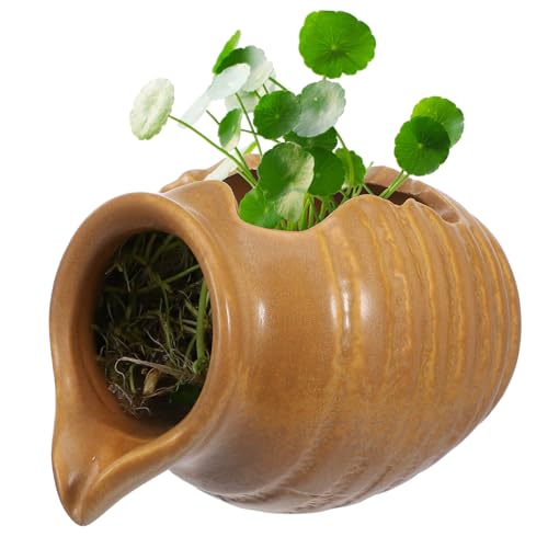 Toyvian Ceramic Fountain Jar 4.88 Inch Circulating Waterfall Pot Ecological Tank Indoor Outdoor Garden Decor Hydroponic Vase for Relaxing Landscape Features