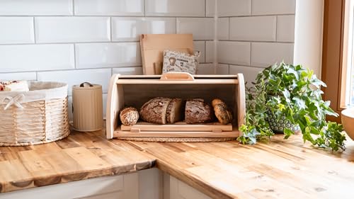 Brotkasten aus Zirbenholz mit Rollo und Ablagegitter – 2-teilig