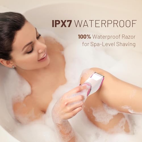 Image of Rechargeable Bikini Trimmer for Women: Pubic Hair Razor with Mirror & LED Light - IPX7 Waterproof Electric Shaver, Travel Lock & Ceramic Blades for Legs Underarm - Light Rose