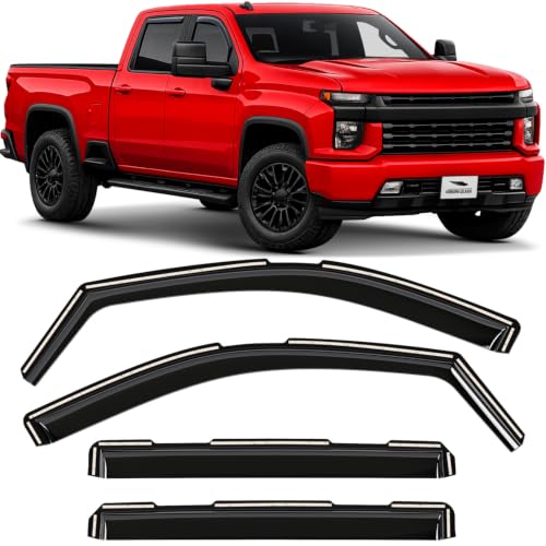 Voron Glass in-Channel Extra Durable Rain Guards for Chevrolet (Chevy) Silverado/GMC Sierra 2500HD/3500HD 2020-2026 Crew Cab Window Deflectors Vent Window Visors 4 Pieces - 200298