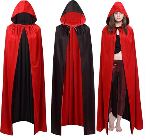 CHLDYCST Capa de fantasia de vampiro para Halloween, unissexo, preto e vermelho, dupla face, para Halloween, máscarada, festa, cosplay (preto e vermelho, 140 cm)