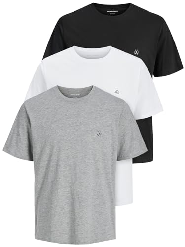 JACK & JONES Herren T-Shirt 3er Pack Baumwolle Rundhals Kurzarm mit Print Bequeme Freizeitshirts im modernen Design