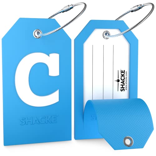 Initial Luggage Tag with Full Privacy Cover and Stainless Steel Loop (Aqua Teal) - Image 3
