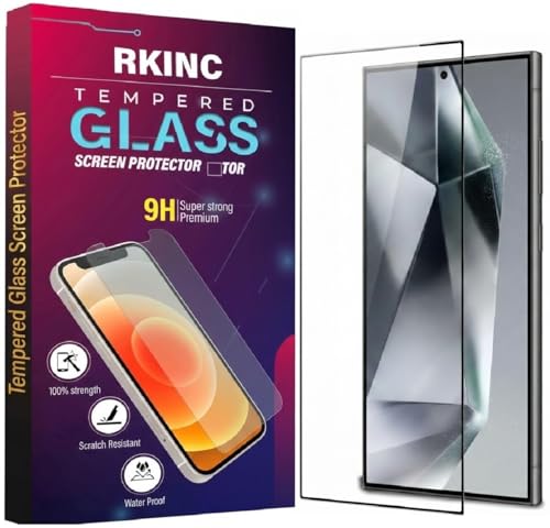Image of RKINC Tempered Glass for Samsung Galaxy S24 Ultra (6.8 Inch) Military Grade Gorilla Screen Guard Protector | With Installation Kit | Edge to Edge Coverage | Black