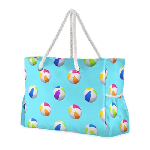 Blue Beach Ball Summer Large Capacity vacation beach bag with zipper bags for women tote Good for Travel Pool Swim Beach Vacation Necessities