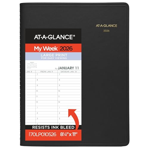 AT-A-GLANCE 2026 Appointment Book Planner, Weekly, 8-1/4" x 11", Large, Easy Viewing Large Print, Black (70LP010526)