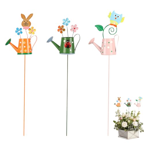 Nexoria Decorazione pasquale da giardino, set di 3 annaffiatrici, spine per piante, decorazione da giardino, per esterni, resistente alle intemperie, in metallo, decorazione primaverile, spina in