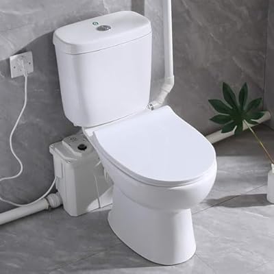 500 Watt Macerating Toilet with Pump for Basement Upflush System, Dual-flush Toilet with 4 Water Inlets Pump for Laundry Sink Shower, Silent Close Seat, Nano-glaze Surface, 328 FT Horizontally