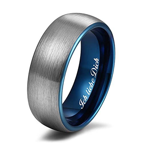Zakk Ring Herren Damen Wolfram Verlobungsring Trauringe Ehering Partnerringe Gebürstet 6mm 8mm Schwarz Blau (Blau-8mm, 52 (16.6))