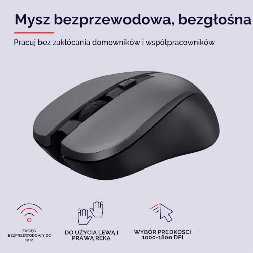 Trust Bezprzewodowa klawiatura i mysz Trezo, Włoski układ QWERTY, Trwała konstrukcja, ciche i ergonomiczne połączenie, żywotność baterii 48 Miesięcy, 2.4 GHz, Odbiornik USB, Odporność na płyn, PC,