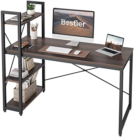 Bestier Computer Desk with Storage Shelves Writing Desk with Shelves 141CM Reversible Computer Desk with Bookshelf for Home Office Small Space
