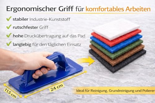 UNITEX WORKSAFE Handhalter 24 cm Blau – Padhalter für manuelle Boden- & Oberflächenreinigung – Ergonomischer Griff – Für Scheuer- & Reinigungspads – Robust & Langlebig
