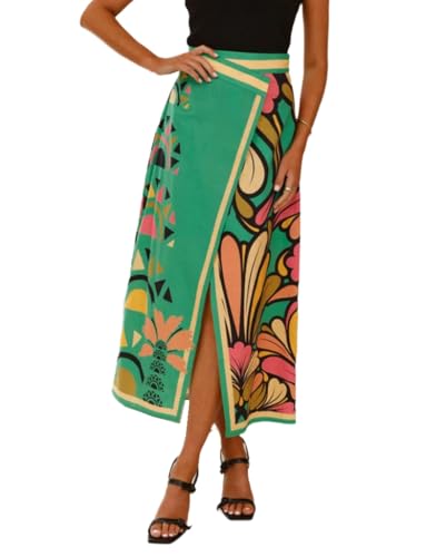 Women Floral Skirt Casual Split Midi Long Skirt Summer Vacation Outfits