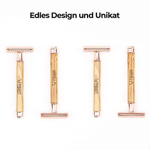 Rasierhobel für Frauen aus Olivenholz in Rose Gold mit 10 Klingen