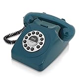 Retro Design Corded Landline Phone - Classic Vintage Old Fashioned Rotary Dial Style Desk Table Home Office Coiled Cord Handset w/ Button Dialing, Standard Telephone Jack - Pyle PPRETRO25BL (Blue)