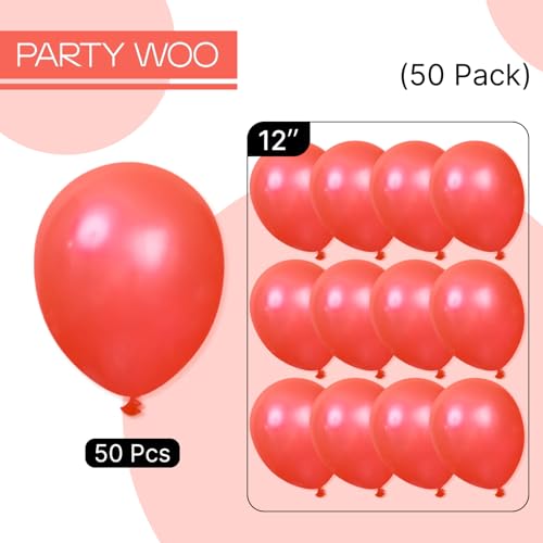 Image of PartyWoo Pearl Red Balloons 50pcs Latex Helium Balloons 12 Inch | Graduation Wedding Anniversary Birthday Valentine's Day Bachelorette Strawberry Party Decorations Red-Z06
