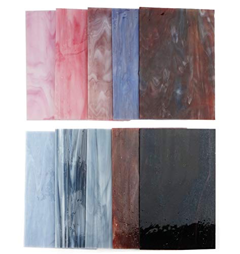 Lanyani（10 Sheets）Variety Stained Glass Sheets 4 X 6 Inch Opal Art Glass Pack Tiffany Glass, Mixed Textures #TOP3