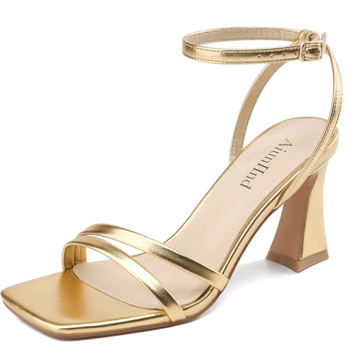 Heeled Sandals for Women Chunky Block High Heels Square Open Toe Sandals with Ankle Strap 3 Inch Dress Heels Comfortable