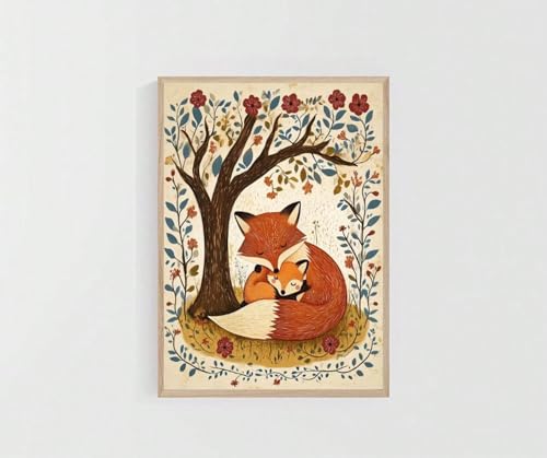 Art mural renard et oursons affiche haut de gamme grand format 70 x 110 cm