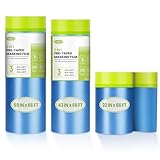 SARDVISA Pre-Taped Masking Film for Painting, 59/43/ 22 in * 66 FT, 3-Rolls Painters Plastic Sheeting with Widened Paint Tape and Drape for Covering Walls, Windows, Cars & Furniture Protection
