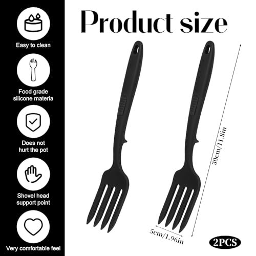 BOHUIZ 2pcs Silicone Flexible Forks, 11.8 Inch Silicone Cooking Fork Heat Resistant Multifunctional Nonstick Blending Fork for Mix Ingredients, Mash Food, Whisk Eggs, Baking(Black)