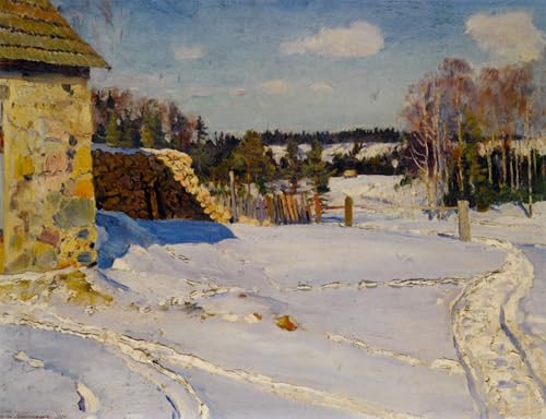 Toile paysage d'hiver vintage pour un salon chaleureux inspiration Sergueï Vinogradov 60x90cm