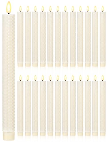 Image of Treela 24 Pcs Flameless Taper Candles Battery Operated ulkB Fake Candles Light LED Candle Sticks Flickering Tapered for Wedding Anniversary Holiday Decoration(Honeycomb,10 Inch,Ivory)