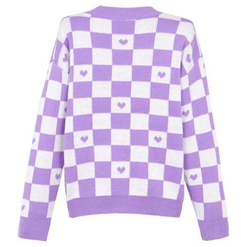 Image of Kawaii Cardigan for Women Girls Anime Plaid Cardigan Sweaters Long Sleeve Open Front Cardigans JK School Uniform, Purple, S