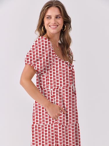Image of ANRABESS Women's Boho Maxi Dresses 2025 Summer Casual Floral Puff Short Sleeve Tie Front Flowy Swing Tiered Long Beach Dress
