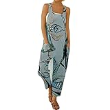 Damen Sommer Latzehosen Lang Vintage Bedruck Jumpsuit Träger Overall Loose Weites Bein Hosen Anzug Playsuit.