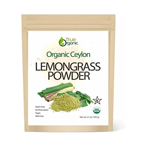 True Organic Lemon Grass Powder 3.5 oz, Certified Organic USDA Certified, Non-GMO, Pure Ceylon Premium Lemon Grass Cover