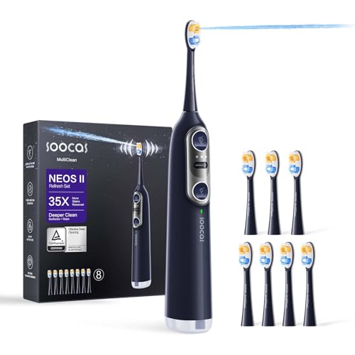 Soocas NEOS II Refresh Set - Electric Toothbrush with Water Flosser, Sonic Electric Toothbrush for Adults, Portable for Travel, Deep Clean for Implants & Braces, Healthier Gums, Dark Violet