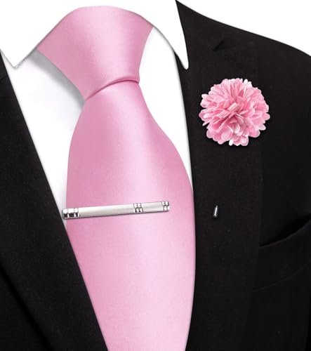 Image of Hi-Tie Pretied Boys Ties Solid Color Kids Adjustable Necktie Lapel Pin Clip Set Age 8-12 Wedding School Graduation