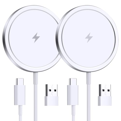 AXFEE Caricatore Wireless Magnetico, 2 Pezzi 15W Caricatore Senza Fili Veloce Fino, Caricabatterie a induzione Compatibile con i-Phone, Compatibile con iPhone 14 15 13 12 Pro Max Mini/XS/XR/X/SE