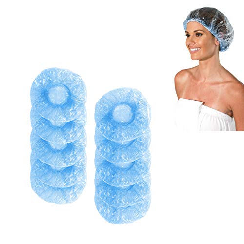 Disposable Shower Cap 100 Pcs Thickening Waterproof Clear Shower Caps Plastic Bath Shower Hair Caps Normal Size for Women Spa,Home Use, Hotel and Hair Salon, Portable Travel (Blue)
