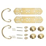 Cyrank 2 Sets Chinese Style Cabinet Door Handles and Pulls, Antique Door Pull Handle Chinese Cabinet Hardware Handles Drawer Pulls Closet Handles Sliding Door Handle Golden