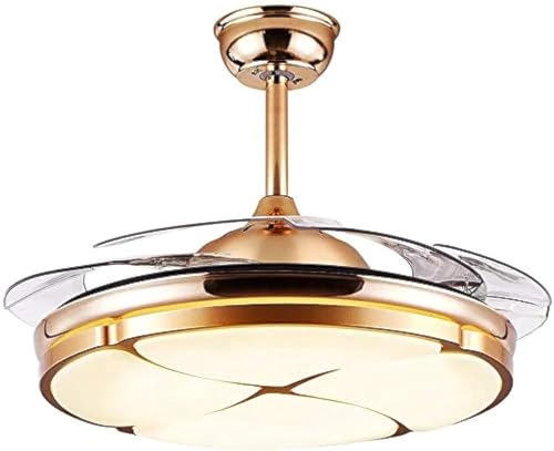 Image of Glowave Golden 42 inch 4 Leaf Chandelier Fan with 4 Invisible Retractable ABS Fan Blades Ceiling Fan Light with Remote Control 6 Speed Function - Tricolour Dimmable |White, Warm White, Natural White|