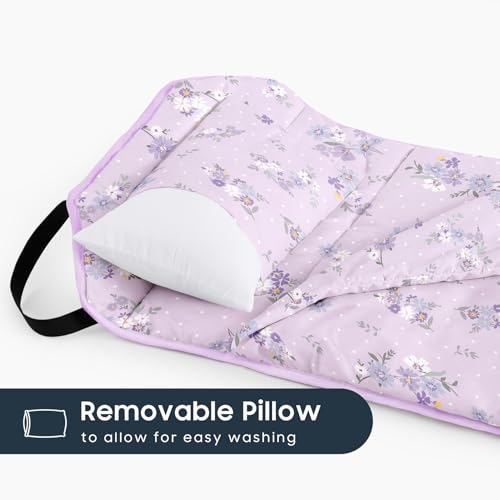 Image of Wake In Cloud - Cot Nap Mat with Pillow and Blanket, 100% Cotton Fabric, for Toddler Kids Girls Ages 3 Plus in Daycare Kindergarten Preschool with Elastic Corner Straps, Floral Flowers