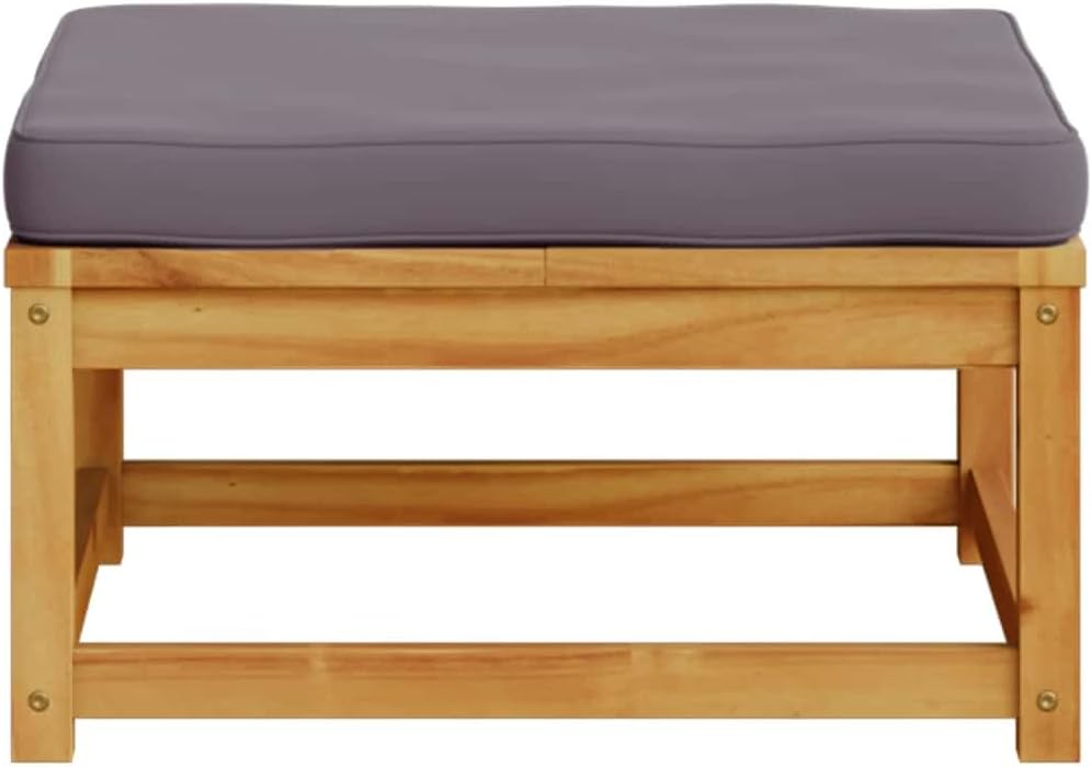 24.8" Acacia Wood Outdoor Footstool Grey Cushion Square Ottoman Weather-Resistant Patio Seating Side Table for Garden Deck Balcony ...