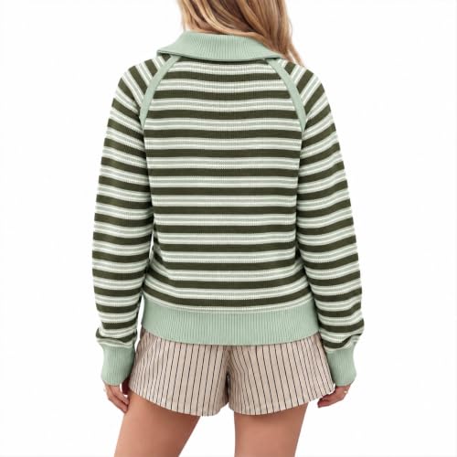 Gumipy Quarter Zip Pullover Women Knit Striped Sweater 1/4 Zip Pullovers - image 4
