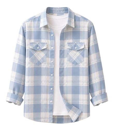 IndoPrimo Men’s Checked Casual Shirts | Full Sleeve Dual Flap Pocket Check Style Shirt for Man| Casual Stylish Shirt for Men | Trendy Streetwear Shirts Sky