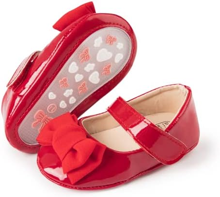 Miamooi Infant Baby Girls Mary Jane Dress Shoes Bowknot Princess Flats Toddler Non Slip Soft Rubber Sole Newborn Moccasins Crib Shoe