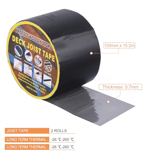 Image of uxcell Deck Joist Tape 4 inch x 50', 2 Rolls Butyl Joist Tape for Decking, Deck Joist Flashing Tape for Wood Joists Beams