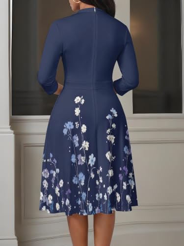 Image of PinkPatty Women's Casual A-line Midi Dresses 3 /4 Sleeve V Neck Fit and Flare Dress with Pockets