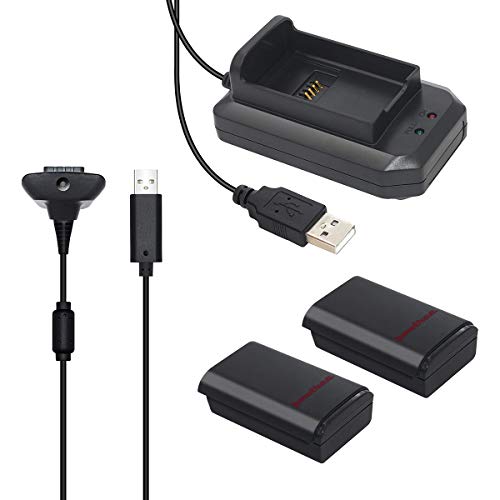 POWTREE 2 Pack Xbox 360 Controller Replacement Battery and Charger Kit Compatible with Xbox 360 Controller, Rechargeable Battery Pack with Charging Cable(2200mAh x 2)
