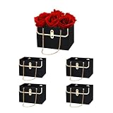 PATIKIL Paper Flower Gift Bags, 5 Pcs Paper Bouquet Flower Gift Bag with Handle Rectangle Metal Chain Tote for Florist Wedding Party Birthdays, Black