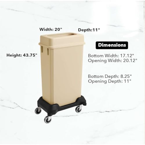 Image of 23 Gallon Slim Rectangular Garbage Can with Lid + Wheels - Beige