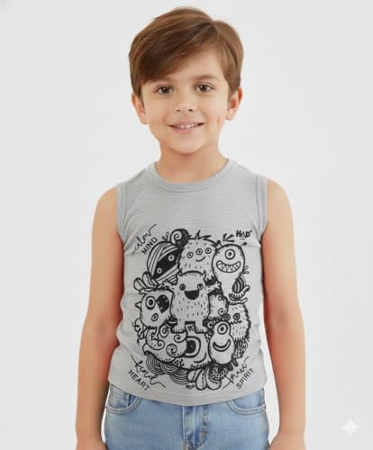 Image of HAP Boys Printed Mega Vest | 100% Cotton Multi Color Tank top |Sleeveless Tshirt | Pack of 5