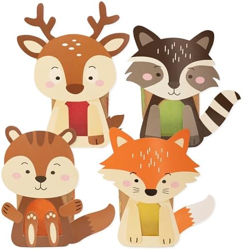 Papierdrachen 8 Windlichter zum Basteln für Kinder - Rentier, Waschbär, Fuchs, Eichhörnchen - Teelichthalter - Bastelset Herbst Set 1